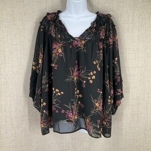 Entro Blouse Womens Sz M Dark Floral Boho Tiered Feminine Bohemian Lightweight